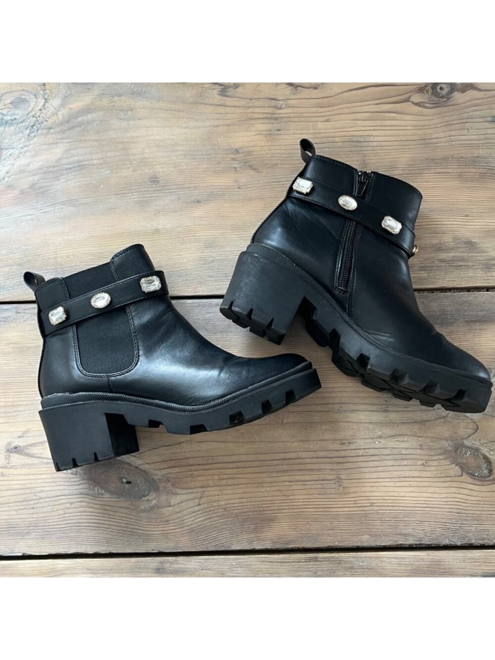 Sophia Taylor Chunky Ankle Boot Womens 8 Black Faux Leather Lug Sole